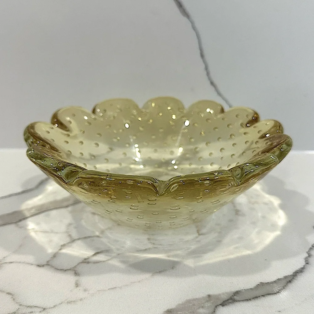 Translucent Yellow Flower Hand Blown Glass Bowl - Picture 1 of 5